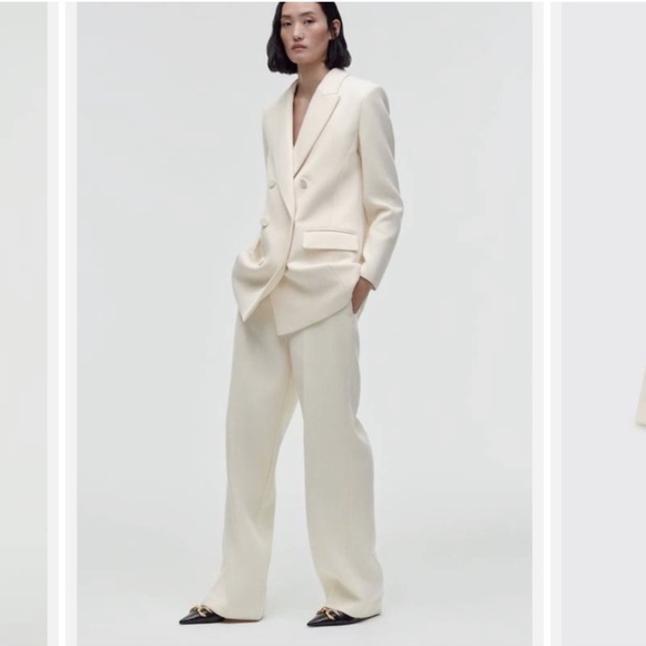 Zara longline white double breasted tuxedo style blazer jacket M - Picture 1 of 6